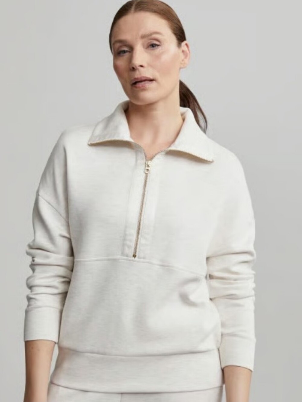 Varley Keller Half Zip Pullover Sweatshirt DoubleSoft Ivory Marl Cream